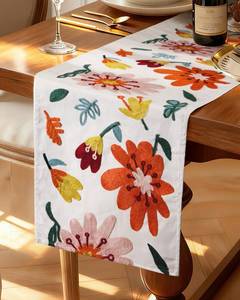 lot 14184 image: Kokaaee Canvas Embroidered Table Runner - 13x 90 Coffee Table Runner for Living Room Tablerunner for Dining Room Washable Colorful Kitchen Island Counter Decor Housewarming Gift, Colorful Flower