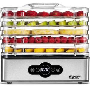 lot 17489 image: Magic Mill Food Dehydrator Machine  5 Stackable Stainless Steel Trays, 48H Digital Adjustable Timer & Temperature Control Upto 167° Electric Dryer & Preserver for Jerky, Fruit, Dog Treats & Much More