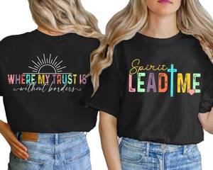 lot 18243 image: Size Small NEWKA Christian Shirts for Women Jesus T-Shirt Spirit Lead Me Where My Trust is Without Borders Tee Shirt Black