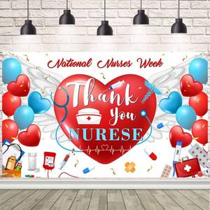 lot 18256 image: AIBIIN National Nurses Week Banner Party Decoration, Thank You Nurse Photography Backdrop Photo Booth Props Nursing Gaduation Party Supplies 5.9x3.6ft