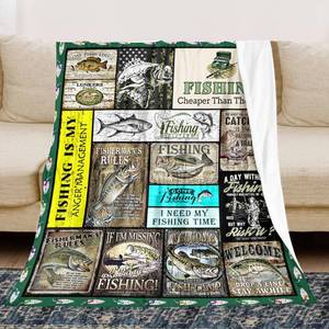 lot 18257 image: Fishing Blanket Gifts for Men Boy Dad, Vintage Fisherman Unique Fish Decor Soft Throw Blanket Gifts for Fish Lovers, Funny Warm Comfy Plush Flannel Fishing Blanket 50x40 for Couch Bedroom Livingroom