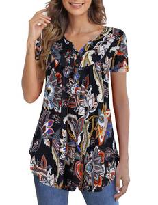 lot 18258 image: Zyyfly women tunic top curve ladies clothes maternity tunic tops short sleeve paisley black M