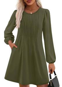 lot 18260 image: PRETTYGARDEN Fall Dresses for Women 2026 Long Sleeve Mini Short Flowy A Line Casual Holiday Party Tunic Dress Fashion Clothes (Army Green,Small)