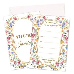 lot 18268 image: Wedding Shower Invitations, Wildflowers Invites Cards For Couple, Bridal Shower Party Celebration Favors Supplies, 25pcs Wedding Banquet Party Fill In Invitation Cards With Envelopes -01