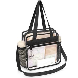 lot 18270 image: Clear Bag for Stadium Events 12 x 12 x 6, Clear Tote Lunch Bag with Adjustable Strap, Zipper Closure Crossbody Shoulder Handbag with Reinforced Stitches & Straps for Work, Sports, Games and Gym