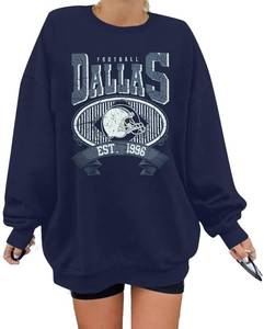 lot 18271 image: (Size Small) LUKYCILD Game Day Sweatshirt Football Shirt Women Sunday Funday Football Season Long Sleeve Shirt Soccer Fans Pullover Dark Blue