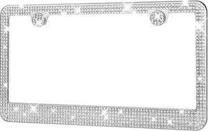 lot 18285 image: HOTOR License Plate Frame - Lastingly Bling and Sparkly License Plate Frame for Women, Stainless Steel & Obstruction-Free Frame with Multifaceted Rhinestones,White, 1 Pack