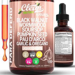 lot 18288 image: para Defend Wormwood Black Walnut Cleanse for Humans Drops Liquid Soursop Garlic Pumpkin Seed PAU DArco Oil of Oregano Turmeric Berberine Neem Extract Hull Bark Tincture by Clean Nutra