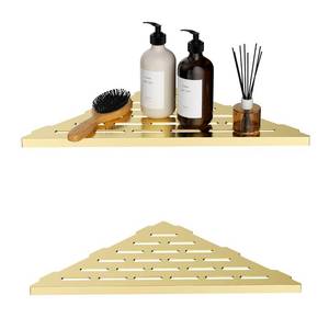 lot 19711 image: TSIBOMU 2-Pack 10 Corner Shower Shelf Golden Brushed Wall Mounted No Drilling Bathroom Shelves, Recessed Shower Caddy for Inside Shower, Stainless Steel Triangular Shower Organizer