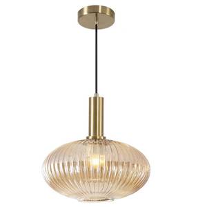 lot 19723 image: KCO Lighting Vintage Gold Pendant Light Fixture Amber Glass Pendant Light Mid Century Modern Lantern Light Antique Brass Dining Room Light Large Hanging Light Fixture