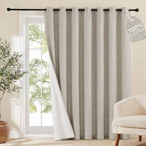 lot 19730 image: NICETOWN 100% Blackout Linen Sliding Door Curtains with White Liner Composite, Grommet Extra Wide Window Treatments Room Divider Drapes for BedroomLiving Room, Beige, W100 x L84, 1 Panel