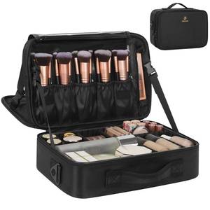 lot 19734 image: Relavel Makeup Bag Train Case for Women Travel Cosmetic Organizer with Adjustable Dividers and Brush Compartment, Large Storage Box for Cosmetics, Toiletries, Nail Polish, Jewelry, Electronic (Black)