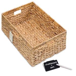 lot 19735 image: KOKODO 16.5Lx13W Extra LargeJumbo Wicker Storage Baskets with Chalkboard, Stylish and Durable Water Hyacinth Rectangle Handwoven Basket Bin with Metal Frame & Handle for Room Organizing