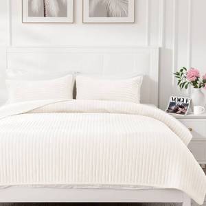 lot 19740 image: Ranunculus Breathable Velvet Quilt Set King Size, 3 Pieces Soft Quilted Blanket with 2 Pillow Shams, Lightweight Striped Bed Sheet Cover Bedspreads Coverlet for All Seasons (Ivory Cream, King)