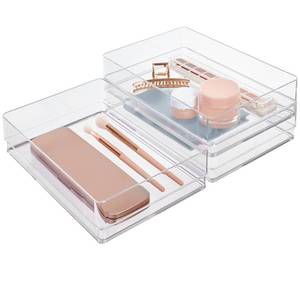lot 19741 image: STORi SimpleSort 3-Piece Stackable Clear Drawer Organizer Set  9 x 6 x 2 Rectangle Trays  Wide Makeup Vanity Storage Bins and Office Desk Drawer Dividers  Made in USA