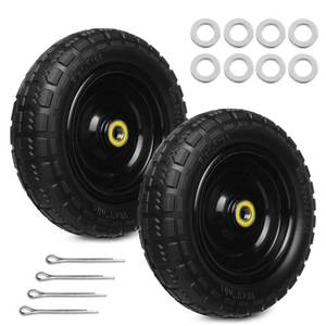 lot 19745 image: 13 Inch Solid Rubber Tires, 4.00-6 Tire Flat Free with 58 Bearings, 2.17 Offset Hub for for GOR Garden Carts, Garden Wagon Carts, Trolleys, Hand Trucks and Utility Cart(2 Pack) (Used)