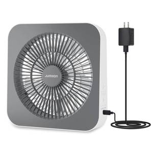 lot 19748 image: JUMXION Small Box Fan, Window Fan with 3 Speeds & 8HRS Timer, Powerful Air Circulator Table Fan Powered by DC Adapter, 10 inch Square Desk Fan for Bedroom Office Kitchen Home Apartment (White)
