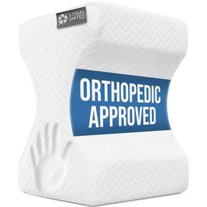 lot 19752 image: 5 STARS UNITED Knee Pillow for Side Sleepers - Hip Pain Relief, Memory Foam Leg Cushion for Side Sleeping - Between Legs Pillow for Sciatica & Lower Back Pain, White