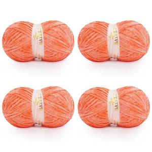 lot 20037 image: BATELO Velvet Chenille Yarn for Crocheting & Knitting 1440 Yards, Soft Thick Fluffy Bulky Blanket Yarn, 4 Pack of 10.5oz (Coral Red)