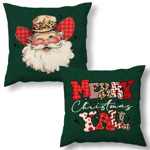 lot 20040 image: MNASAIOO Western Merry Christmas Yall Santa Decorative Throw Pillow Covers Set of 2, Green Trendy Cowgirls Cowboys Pillows Covers for Winter, Retro Funny Pillow Cases Decor for Couch Bedroom 18x18in