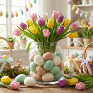 lot 20042 image: HunnmingRe 12 Pcs Felted Easter Eggs Decor Pastel Eggs Colorful Easter Decorations 2.36 Inch Colorful Hanging Ornaments for Spring Garland Basket Stuffers Tree Party Favors Home DIY Crafts(Fresh)