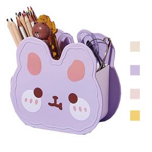 lot 20062 image: Hibucuo Acrylic Pen Pencil Brush Holder, Kawaii Cute Bear Bunny Desktop Organizer Decoration Korean Japanese Stylish Office Stationery Cosmetics Storage Box for Kids Office Make Up Brush