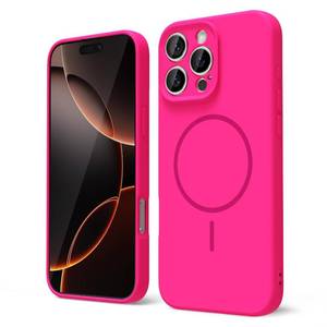 lot 20068 image: oakxco for iPhone 16 Pro Case Silicone Mag Safe, Magnetic Slim Thin Phone Case Compatible with Magsafe, Women Girls Cute Girly Bright Fluorescent Rubber Gel Safecase with Camera Cover, Neon Hot Pink