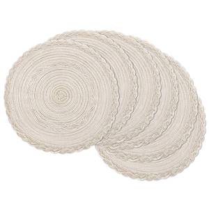 lot 20086 image: SHACOS Round Placemats Set of 6 Boho Braided Bordered Place Mats 15 inch for Dining Tables Wedding Holiday Party (Ivory Bordered, 6)