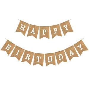 lot 20105 image: Happy Birthday Bannner, Pre-Strung Burlap Bannner, Happy Birthday Sign for Birthday Party Decorations