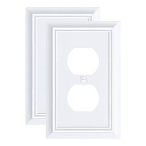 lot 20106 image: 2-Pack Duplex Outlet Cover Plate, Decorative Pure White Switch Plates and Outlet Covers, Natural Bamboo Fiber Wall Plates for Electrical Outlets, 1 Gang Receptacle Cover, Corrosion Resistant