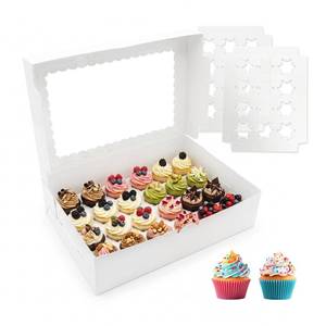 lot 20113 image: MTOPHLS 6 Pack White Mini Cupcake Boxes Containers Hold 24 MINI Cupcakes, 13 x 8.8 x 3.5 Inch Dessert Muffins Box with Window and Inserts for Birthday Holiday Party Bakery Supplies