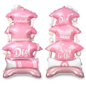 lot 20122 image: Jenaai 2 Pcs 37 Pink and White Graduation Caps Foil Balloons Giant Self Standing Congrats Grad Diploma You Did It Theme Balloons for Class of 2026 Graduation Party Decoration Supplies