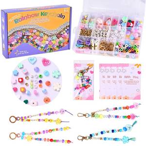 lot 20124 image: Grnheat 495 Pcs Bead Keychain Making Kit - Acrylic Letter Beads with Heart Star Flower Charms - Personalized Name for Purse Charm Tote Bag Accessory