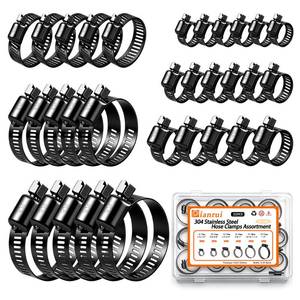 lot 20148 image: Dianrui 32 PCS Black Hose Clamps Assortment Kit 14��2 (6-51mm) Hose Clamps Stainless Steel 304 Worm Gear Fuel Line Hose Clamp for pipe, Fuel Line, Plumbing, Intercooler, Tube, Automotive and Marine