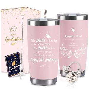 lot 20151 image: 2026 Graduation Gift for Her Tumbler - 20 oz Pink Wine Tumbler Cup with Lid,Straw,Brush, Keychain and Card Set with Gift Box for Nursing High School College Female Graduates