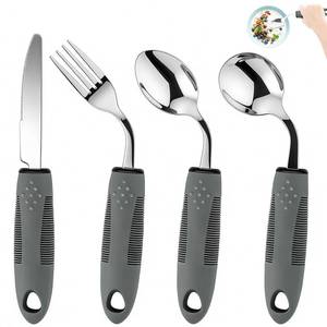 lot 20154 image: KintKita Adaptive Utensils for Elderly 4 Piece, 2.9 oz Weighted Silverware for Hand Tremors, 45°Angled Parkinsons Utensils for Elderly, Arthritis, Weak Hand Grip, Right-Handed Use
