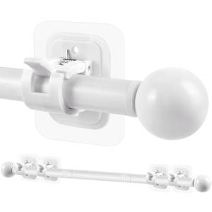 lot 20157 image: Curtain Rods No Drilling for Windows Set 30 to 45 Inch,58 Inch Diameter Drapey Pole with No Drill Curtain Rod Brackets,Renter Friendly Cortineros Para Ventanas with Adhesive Holder Hook (White)