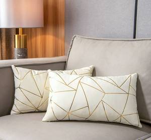 lot 20170 image: YONGLIU Pack of 2 Velvet Lumbar Throw Pillow Covers Velvet Decorative Soft Gold Foil Geometric Pattern Cute Cushion Case for Modern Homes Sofa Couch Bedroom Living Room Car (White and Gold, 12X20)