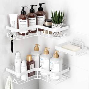 lot 20181 image: Sakugi Corner Shower Caddy - 3-Pack Shower Organizer with Soap Holder & Built-In Hooks, Rustproof Metal Shower Shelves, Laundry, Kitchen, Bathroom Organizers and Storage Solution, Large, White
