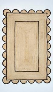 lot 9366 image: SVI Rug Scallop Pattern Jute Bohemian Area Rug (Black, 2x3)