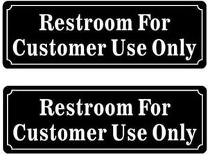 lot 20102 image: OutdoorIndoor (2 Pack) 9 X 3 - Restroom For Customer Use Only - Notice Sign Black & White Vinyl Label Sticker Decal - For Business Store, Shop, Cafe, Office, Restaurant - Back Self Adhesive Vinyl