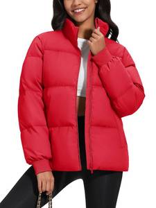 lot 2265 image: MAGCOMSEN Womens Down Jacket Short Baggy Puffer Water-resistant Coat Long Sleeve Warm Padded Outerwear with Pockets Black M not red
