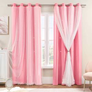 lot 2278 image: XiDi Kids Pink Curtains for Girls Bedroom, Wall Decor for Baby Girls, Blackout Window Curtains, 63 inches Wide 1 Panel