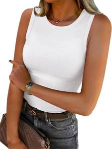 lot 2305 image: ANRABESS Womens Sleeveless High Neck Tank Tops Fashion Summer Casual Basic Slim Fit Ribbed Racerback Top Shirt Clothes White-M