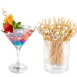 lot 2308 image: DecorWoo 100 Counts Cocktail Picks, Fancy Toothpicks for Appetizers, Tricolor Pearl Food Picks Wooden Sticks for Party Supplies - 4.7 Inch (Gold, Champagne gold, Silver, Total 100)