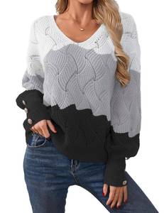 lot 2309 image: Libsorge Womens Oversized Cute Color Block Button Sweater Spring 2026 Trendy Ladies Dressy Casual Outfits Lightweight Crochet Knit Hollow Out Sexy V Neck Long Sleeve Pullover Sweaters Grey L