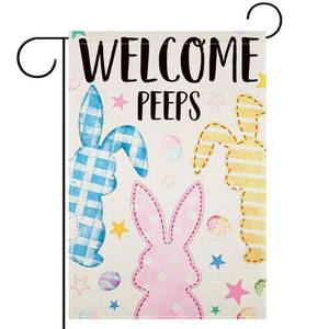 lot 2310 image: Easter Garden Flag, Welcome Pastel Bunny Check and Polka Dot Garden Flags for Outside, Spring Eggs and Stars Yard Porch Lawn Decor (12 x 18)