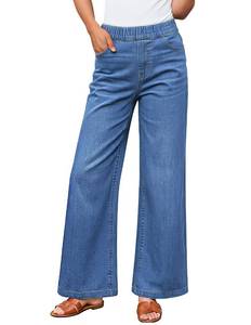lot 2318 image: ZESICA Wide Leg Jeans for Women High Waisted Stretchy Baggy Denim Pants 2026 Trendy Elastic Waist Trousers with Pockets Light Blue Size 20