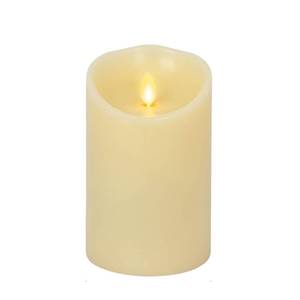 lot 2327 image: Luminara Scalloped Edge Flameless LED Candle, Ivory, 3 x 5, Battery Operated, Moving Flame, Real Wax Pillar with Timer, Vanilla Honey Scented