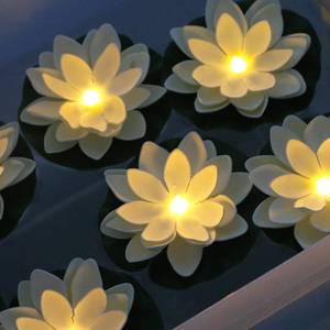 lot 2329 image: LACGO 12 PCS Waterproof Floating Lotus Light - Floating Flower Light Battery Operated Water Activated Warm White Pool Flower Lamp Wedding,Anniversary,Garden Decoration